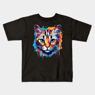 Colorful Summer Fluffy Bengal Cat Kids T-Shirt